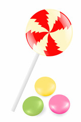 lollipop with candy green yellow and pink