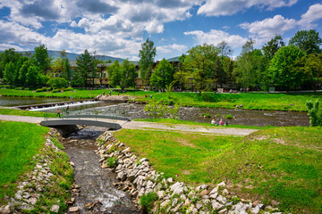 Scenery of the Vistula river in Ustron on the hills of the Silesian Beskids. Poland