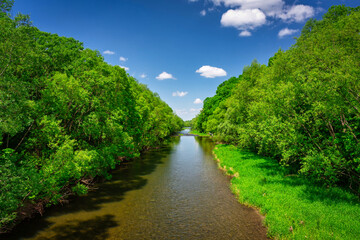Fototapeta na wymiar Scenery of the Vistula river in Ustron on the hills of the Silesian Beskids. Poland
