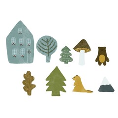 Enfeite natalino com juros, arvore e casa