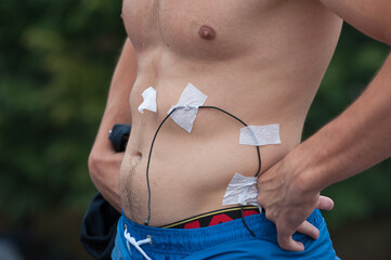 Lavalier microphone on actor body. Police witness eavesdropping
