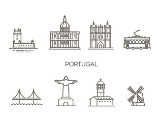 Portugal, Lisboa architecture line skyline illustration. Linear vector cityscape with famous landmarks