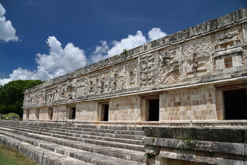 Fototapeta premium Ruins Uxmal in Yicatam and blue sky