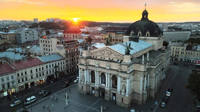 Lviv National Academic Opera and Ballet Theatre on sunset