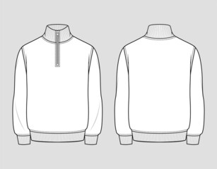 Quarter zip sweatshirt. Men's casual clothing. Vector technical sketch. Mockup template.