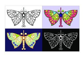collection of designer multicolored and black and white butterflies very bright and beautiful wings