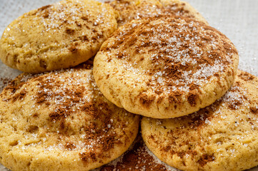 sugar and cinnamon cookies on a plate close up