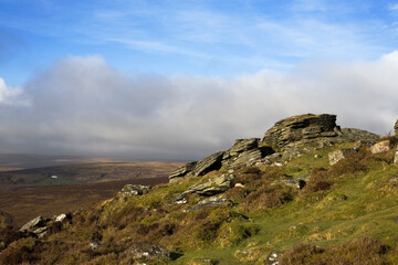 Fototapeta na wymiar Hookney Tor, a granite outcrop in Dartmoor National Park, Devon, England, UK