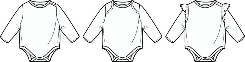 Baby Romper Bodysuit fashion illustration vector, CAD, technical drawing, flat drawing.