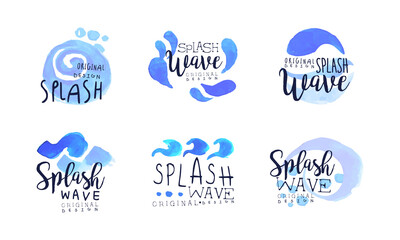 Splash Wave Original Logo Set, Abstract Logo for Business Identity Design Hand Drawn Vector Illustration