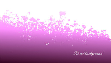 Floral background with butterflies. Pink-purple Herbal summer background with flowers. Vector illustration
