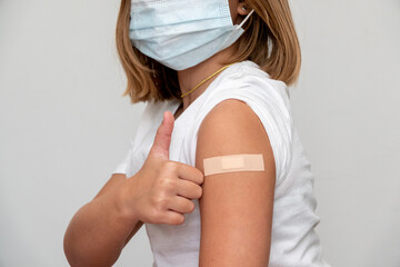 Children receiving vaccine at out side of the thigh.Children vaccine. Covid