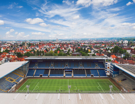 Bielefeld, Germany - June 2021: Sch&uuml;co Arena,  Arminia Bielefeld home venue before the start of Bundesliga season