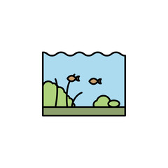 fish, fishing, river, sea, under, water line colored icon. Signs, symbols can be used for web, logo, mobile app, UI, UX