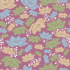 Vector fuchsia lotus flowers seamless pattern background. Perfect for fabric, scrapbooking, sewing, crafting and wallpaper projects
