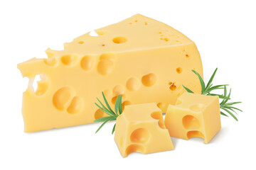 piece of cheese isolated on white background with clipping path and full depth of field