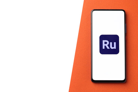 Assam, india - November 29, 2020 : Adobe rush logo on phone screen stock image.