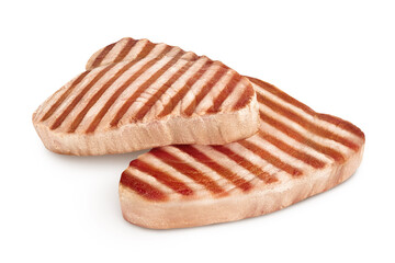 Tuna fish steak grilled isolated on white background with clipping path and full depth of field