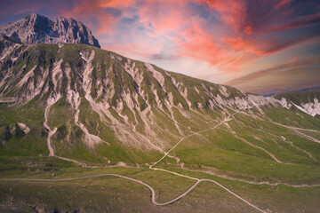 aerial view of the gran sasso d'italia abruzzo during a warm sunset