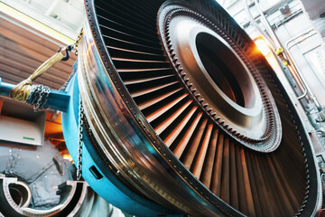 The blades of the gas turbine engine on the rotor disk.