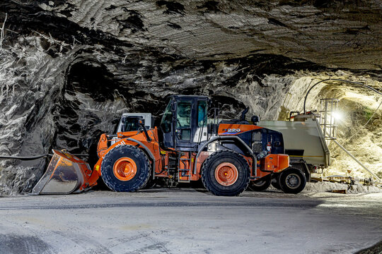 Equipment in the operating area of the praid salt mine, on June 19, 2021 in Praid, Harghita.