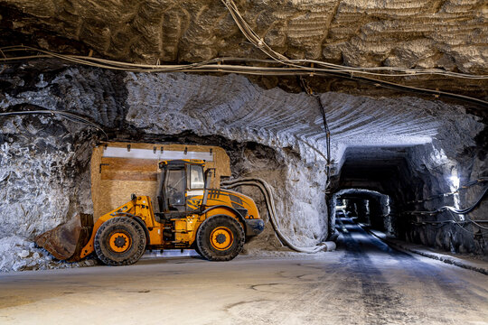 Equipment in the operating area of the praid salt mine, on June 19, 2021 in Praid, Harghita.