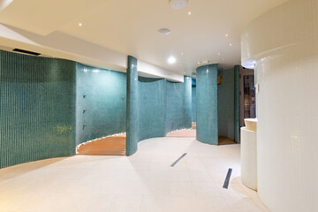 Hotel wellness center interior with mosaic tiles
