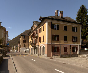 Street scene in the Italian section of Grisons, Swiss Canton