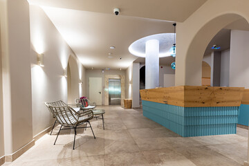 Reception desk in hotel wellness center