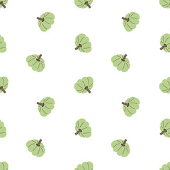 Green cartoon pumpkins seamless pattern. Vector illustration on white background