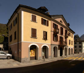 Street  scene in the Italian section of Grisons, Swiss Canton