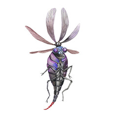 Watercolor magical creature illustraton, monster illustration, halloween illustration, fly,  dragonfly