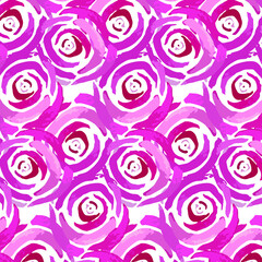 Pretty seamless pattern with watercolor roses isolated on white background. Pink circles floral design  backdrop. Vector illustration