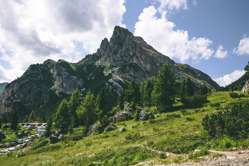 Obraz premium Lagazuoi is a mountain in the Dolomites of northern Italy, lying at an altitude of 2,835 metres, about 18 kilometres southwest by road from Cortina d'Ampezzo in the Veneto Region. The mountain is part