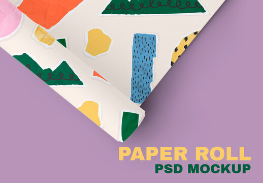 Paper Roll Mockup with Ripped Paper Collage Pattern