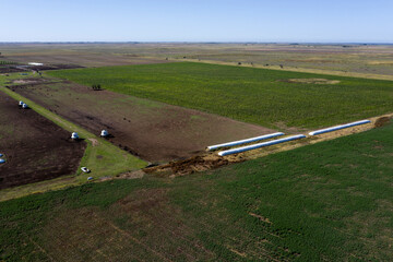 Silo bag, grain storage in La Pampa, Argentina