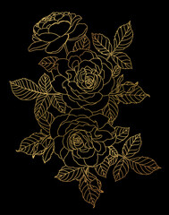 a bouquet of golden roses on a black background