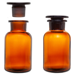 Medicine bottle isolated on white. Clipping path. Vintage chemical glass.