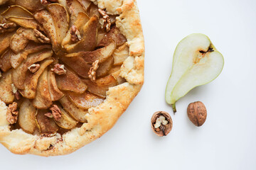 handmade sweet pastries. traditional French galette with pear and cinnamon 