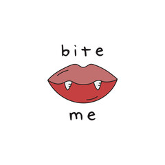Bite me vampire mouth vector hand drawing