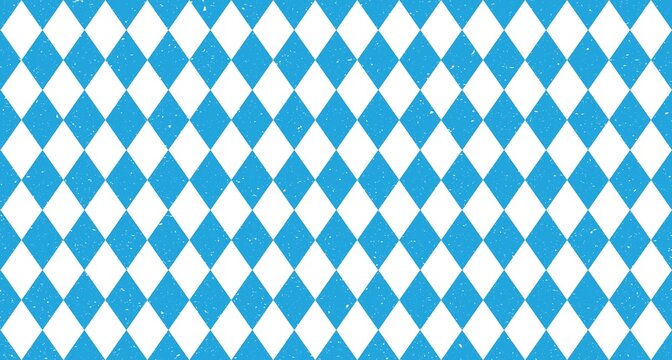 Bavarian Oktoberfest seamless pattern with blue and white rhombus Flag of Bavaria Oktoberfest blue checkered background Wallpaper Vector old diamonds background with cracks and dust