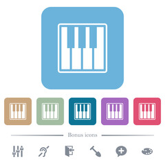 Piano keyboard alternate flat icons on color rounded square backgrounds