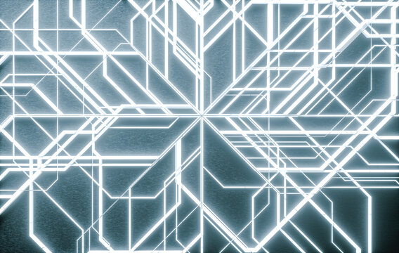 3d illustration. Futuristic and digital abstract background with white neon lights.