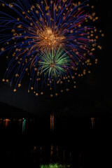 Fototapeta na wymiar August Fireworks by the lake.