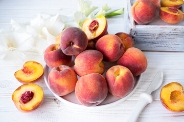 peaches on a wooden table