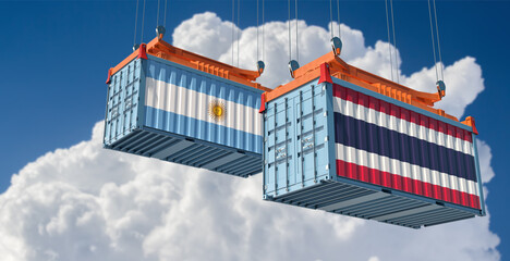 Freight containers with Argentina and Thailand national flags. 3D Rendering 
