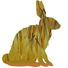 The shape of a hare with a pattern of grass, steppe. For environmental posters, animal protection. Flat vector © Maksim Kovalenko