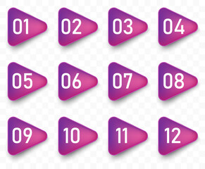 Arrow bullet point triangle flags with colorful gradient. Vector