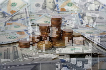 Double exposure of cadastral map and money