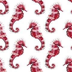 Seamless Pattern hand painted watercolor sea horse. It is perfect for cards, template design, postcards.